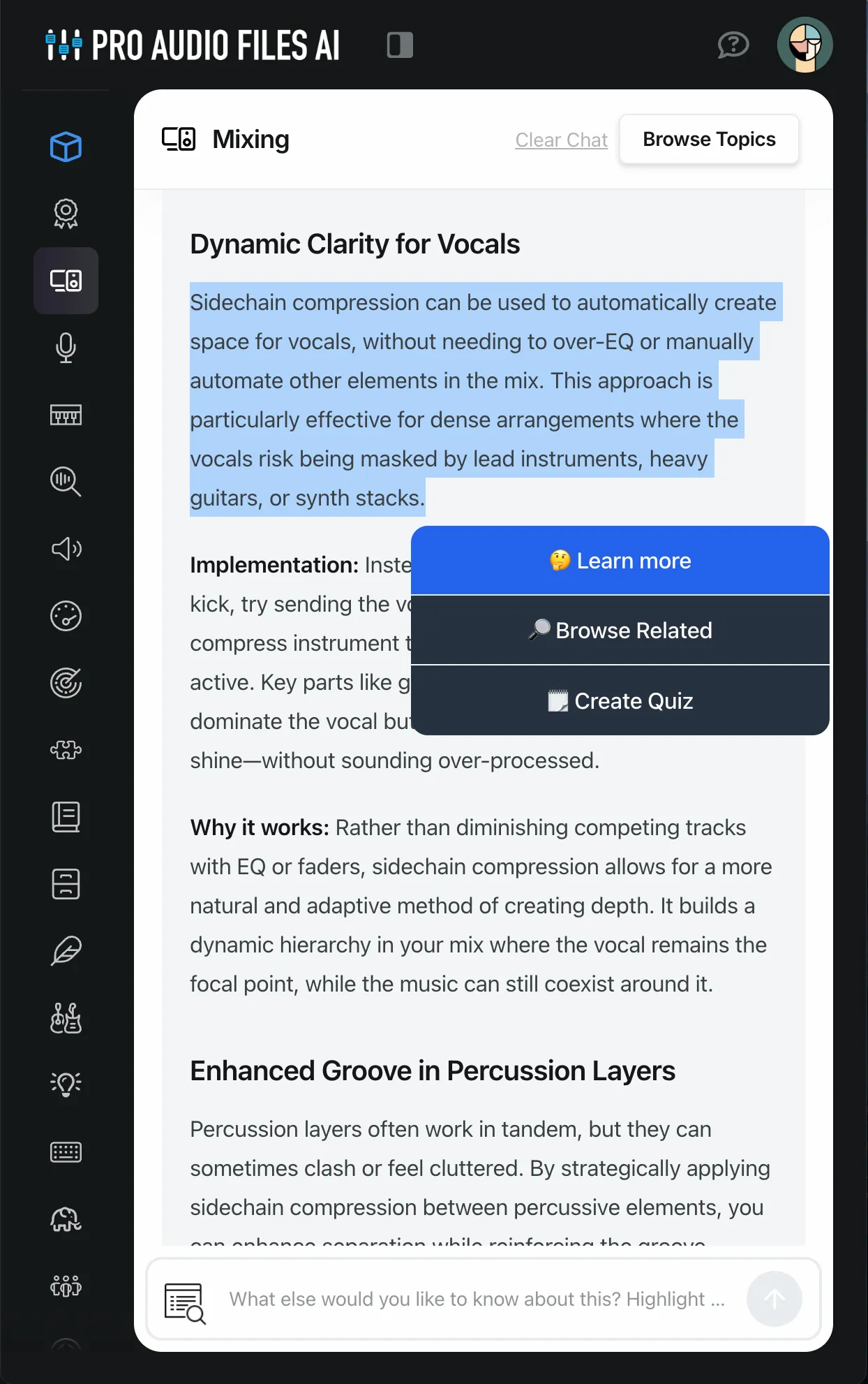 TPAF AI Feature - Highlighted Text Menu